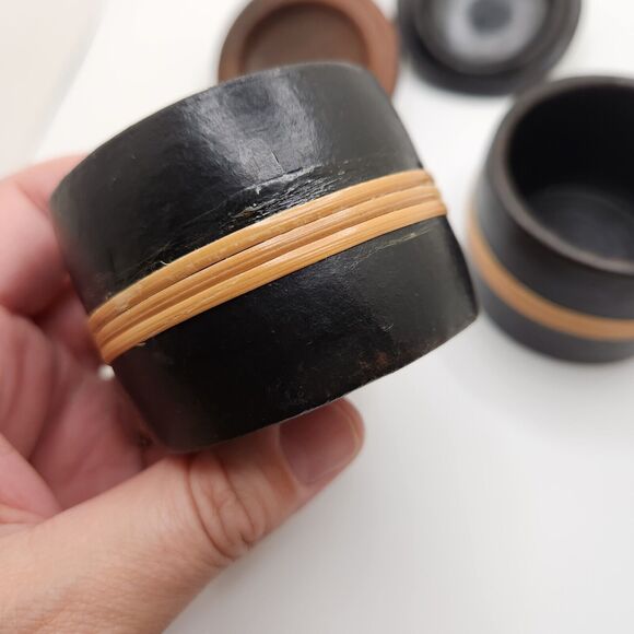 Set Of Primitive Rustic Small black Canisters Salt Cellar Spice Jar Earthy - Picture 5 of 9